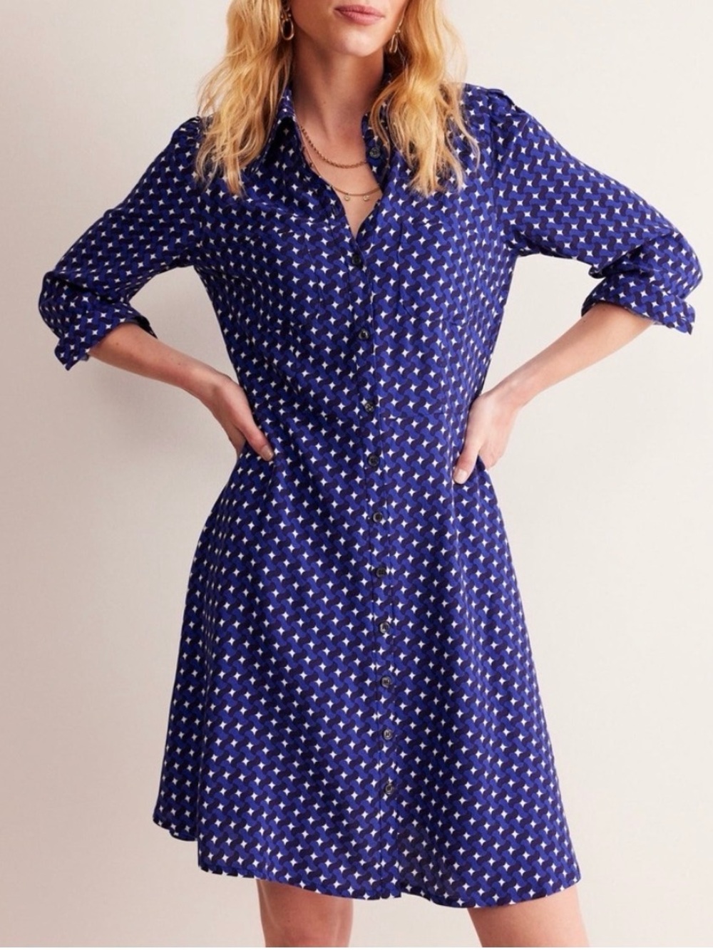 Boden Terrace Swirl Pocket Detail Shirt Dress Mazarine Blue